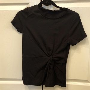 Express Knotted Front Black T-Shirt Short Sleeves